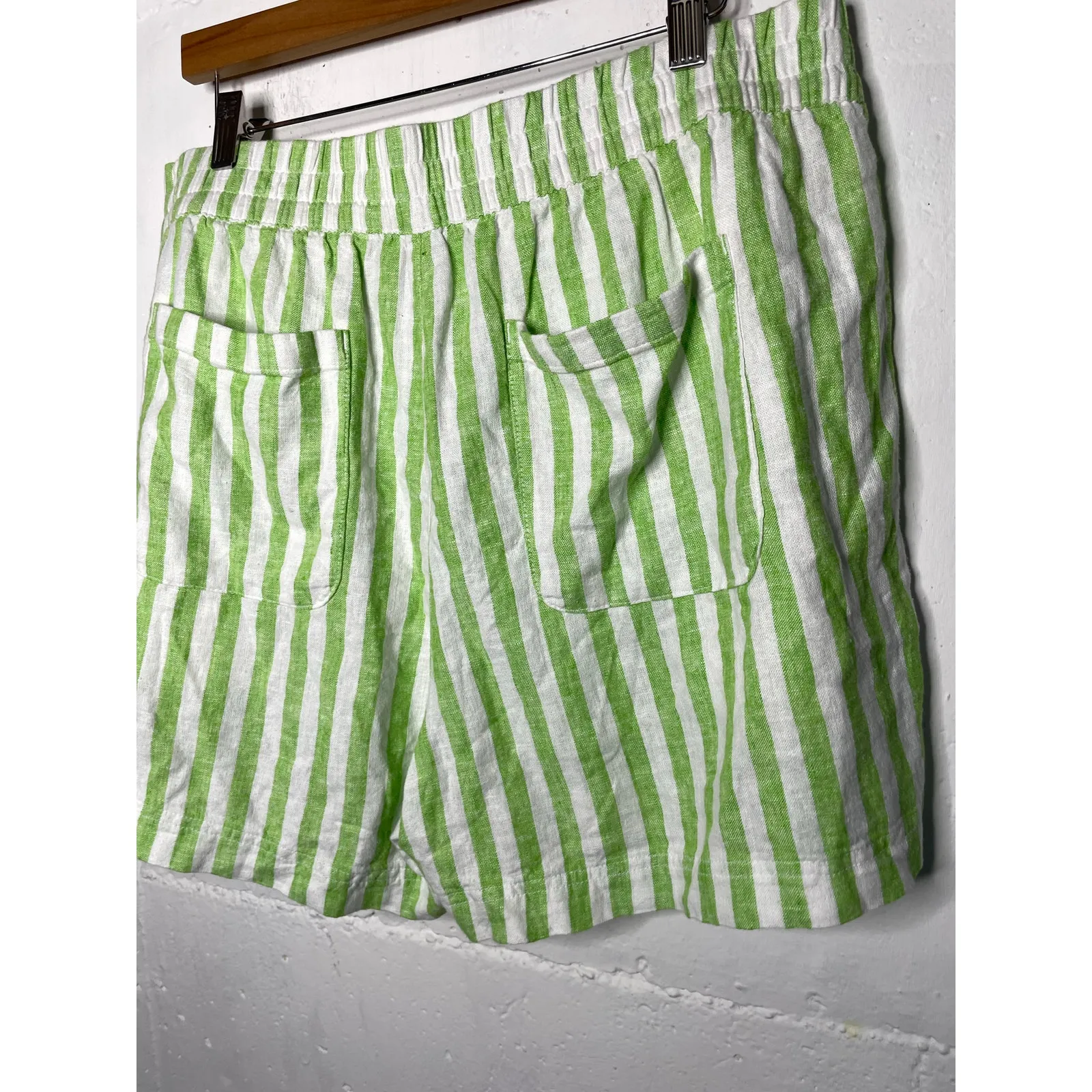 NEW Old Navy Womens Linen Blend Green Stripe Shorts Size Large Comfort Waistband - Image 6