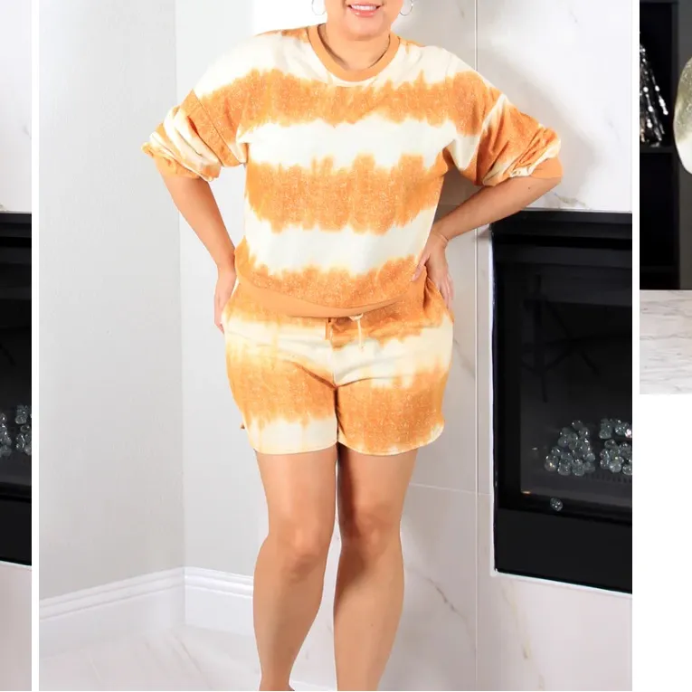 $55 Zenana Golden Mustard Tie-Dye Drop Shoulder Top &Dolphin Shorts Gold XL NWOT - Image 5