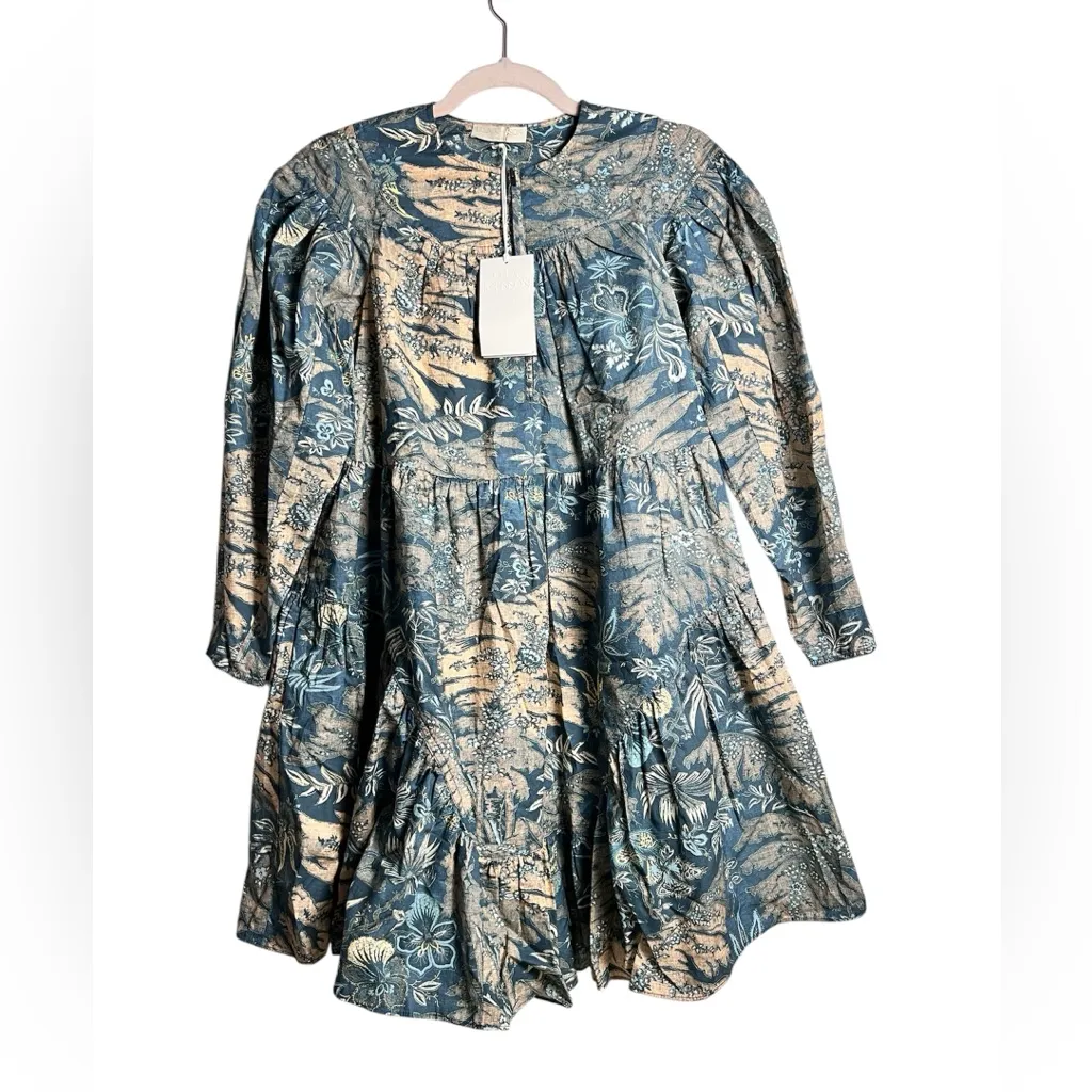 Ulla Johnson Leiko Dress Blue Floral Print Cotton Long Sleeve Mini 00‎ Boho - Image 5