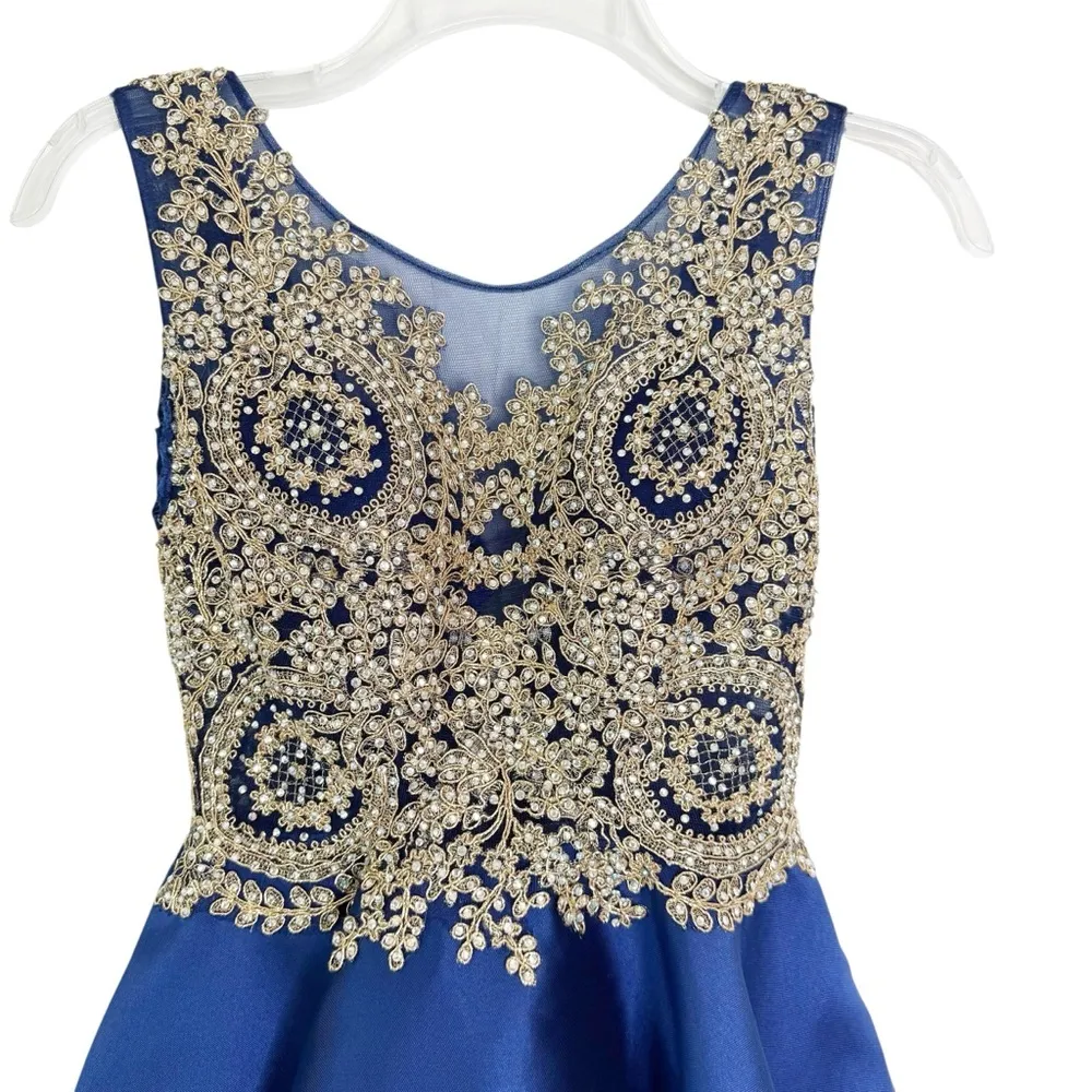 Camille La Vie Embroidered Sequin Formal Prom Pageant Mini Dress Blue Size 00 - Image 8