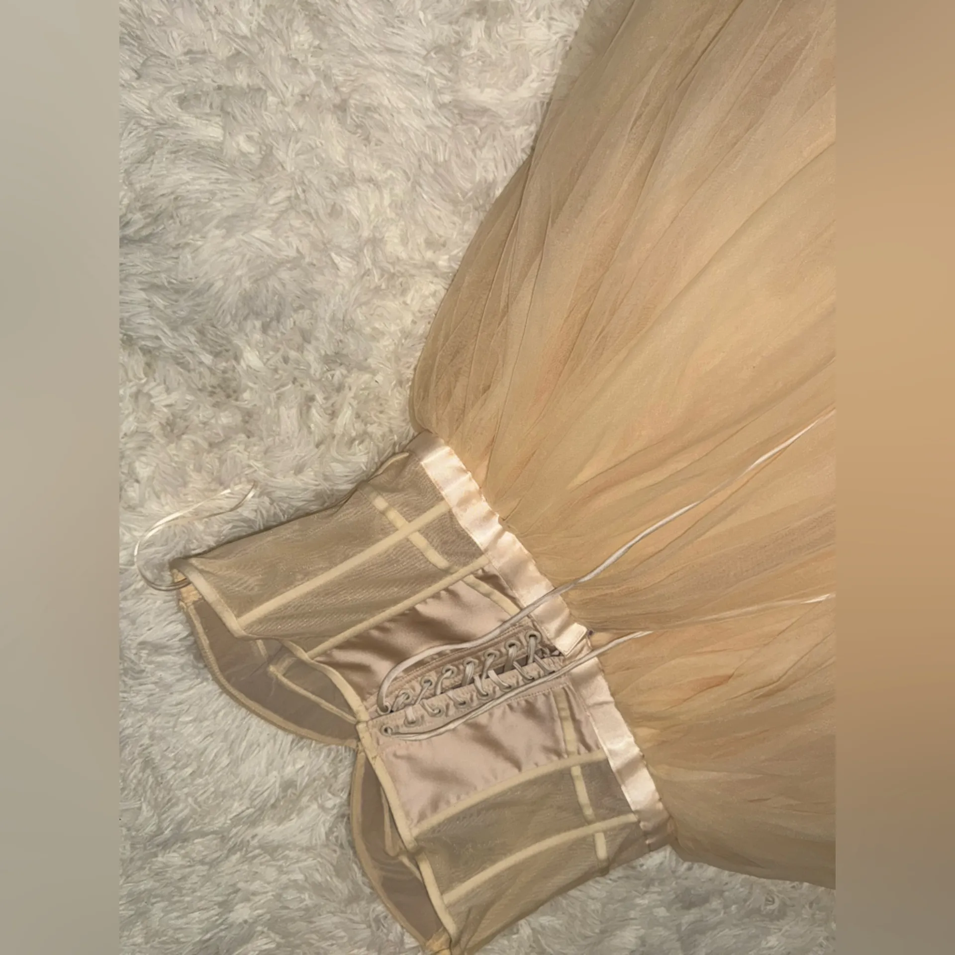 NEW HOUSE OF CB Darling Strapless Tulle Midi Vintage Cream Dress SZ XL - Image 7