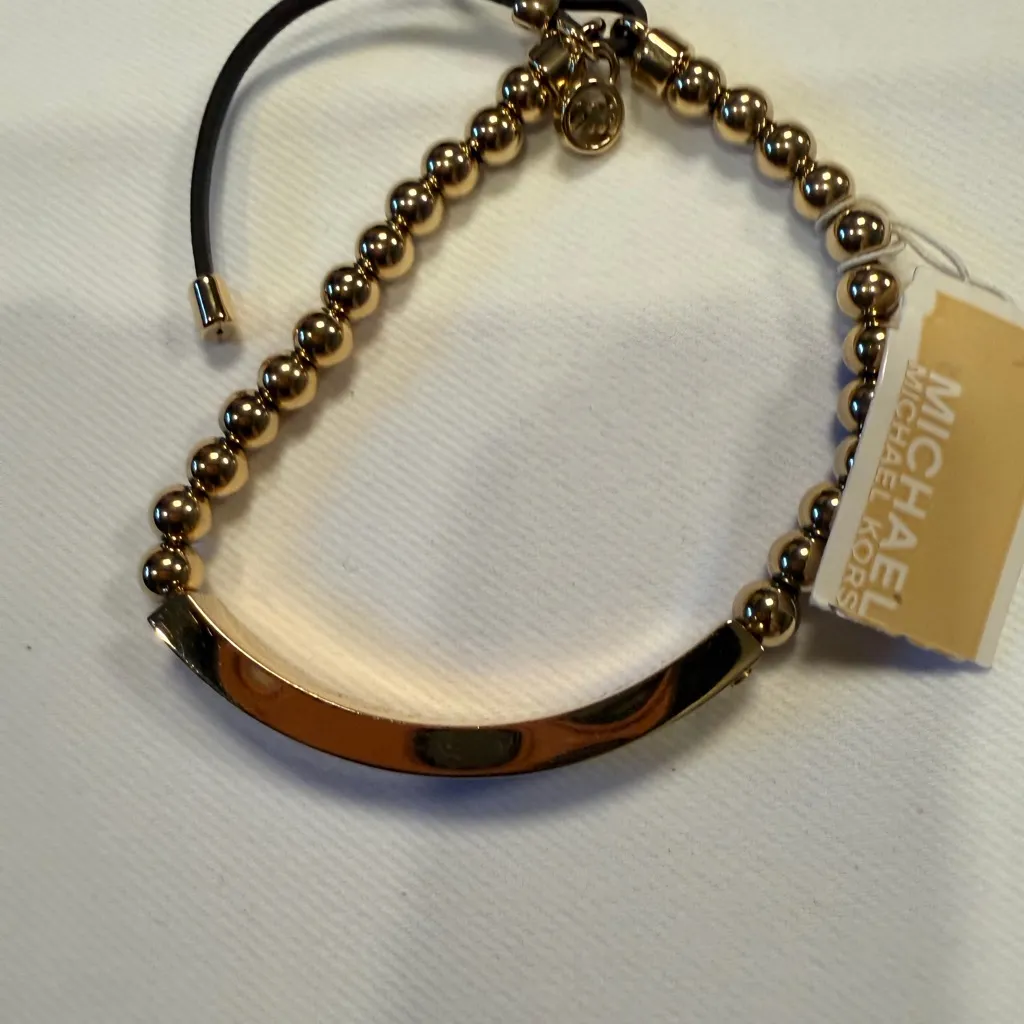 Michael Kors Gold-Tone Logo plaque Bead Bracelet - Image 2