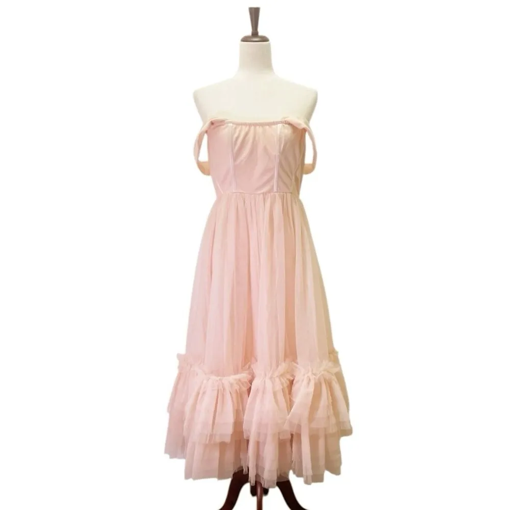 Lace & Beads Powder Pink Corset Tulle Midi Maxi Dress Size 8 Coquette Romantic - Image 3