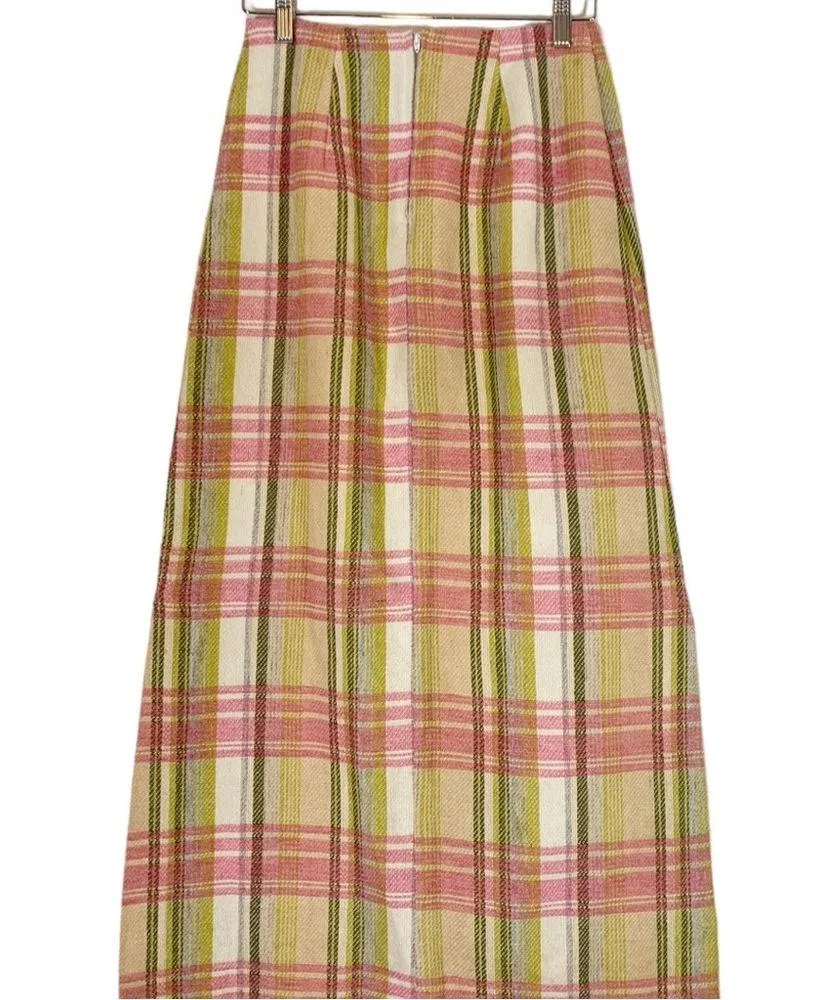 Vintage 1960s Wool Plaid Maxi Pencil Skirt Size S/M - Image 2