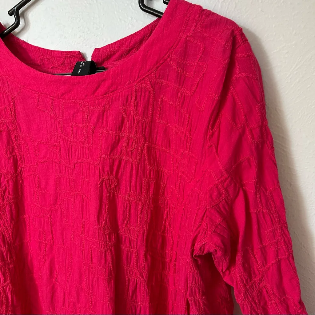 Focus casual life boutique pink cotton quilted blouse top size large lagenlook - Image 2