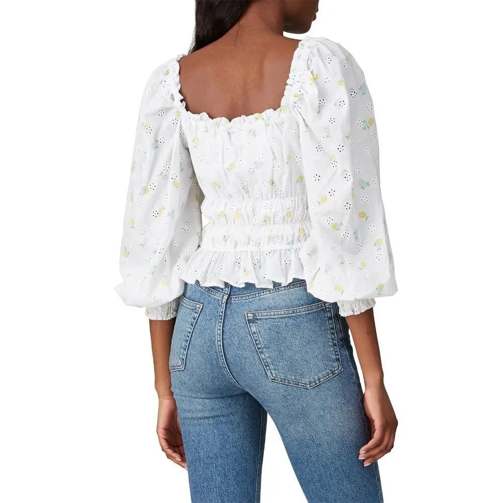 💕FOR LOVE & LEMONS💕 Azalea Smocked Cropped Top ~ White FLoral Print Medium - Image 8