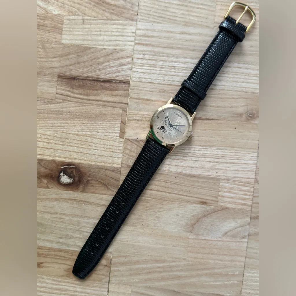 Wittnauer Longines Pegasus New NOS Vintage Watch
IOB Gold Dial Leather Strap - Image 9