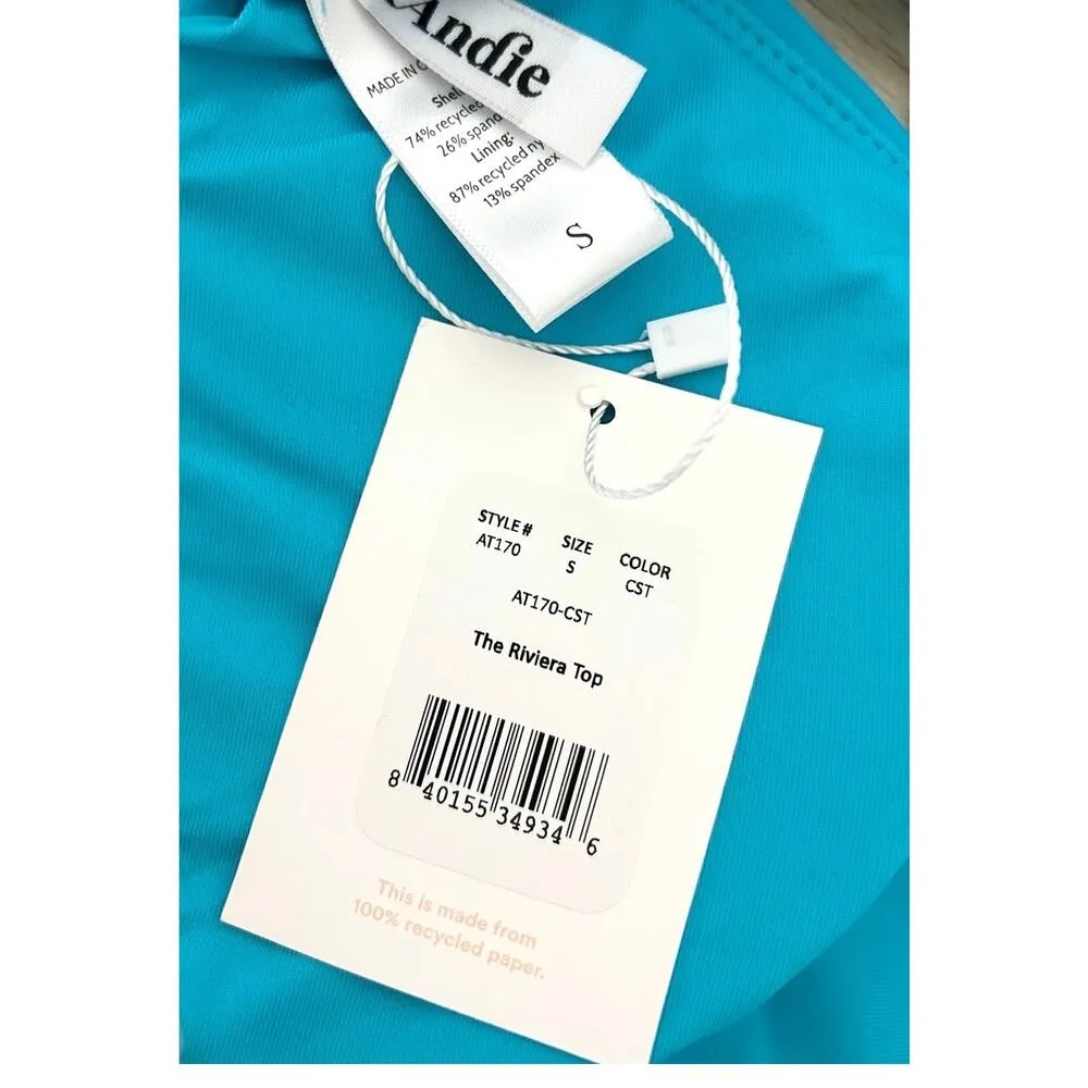 Andie Swim Convertible Riviera Bikini Top Coastal Blue S NWT - Image 3