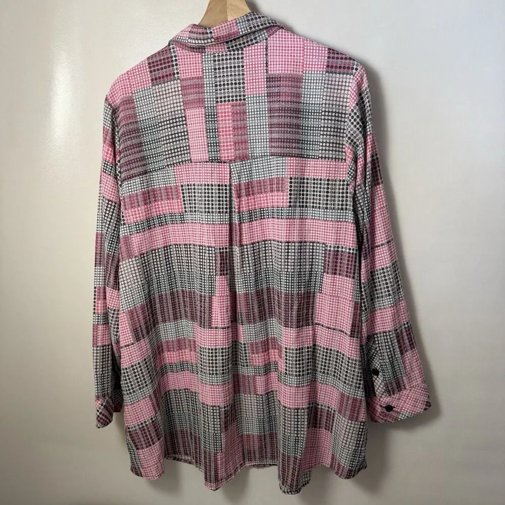 CJ Banks Top Womens 2X Plus Size Pink Polka Dot Pop Over Pockets Tunic Patchwork - Image 2