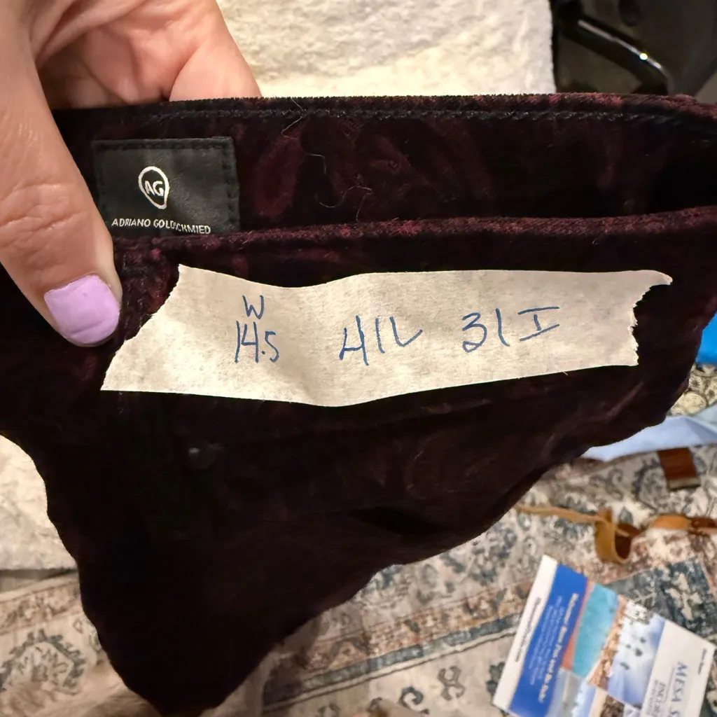 AG Adriano Goldschmied Burgundy size 27 R Paisley Pants - Image 8