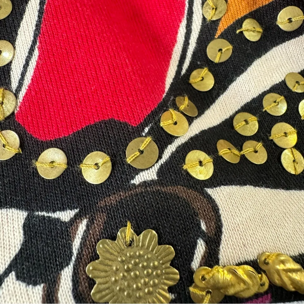 Soft Surroundings Bold Abstract Floral Beaded Sequins 100% Cotton Top Medium - Image 10