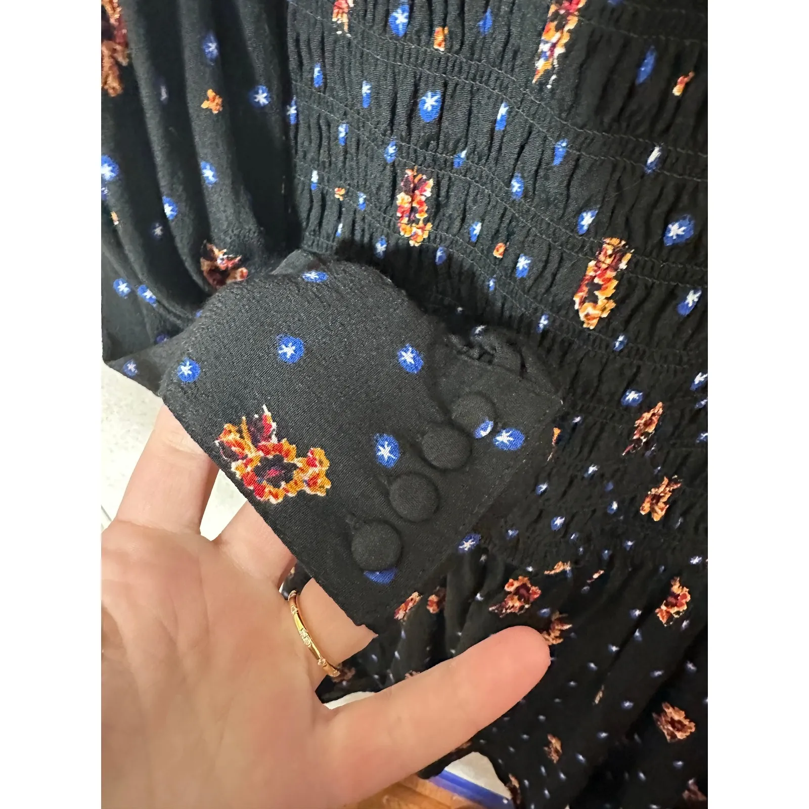 Free People Two Faces Mini Dress Floral Long‎ Sleeve Smocked Square Neck Size Sm - Image 7