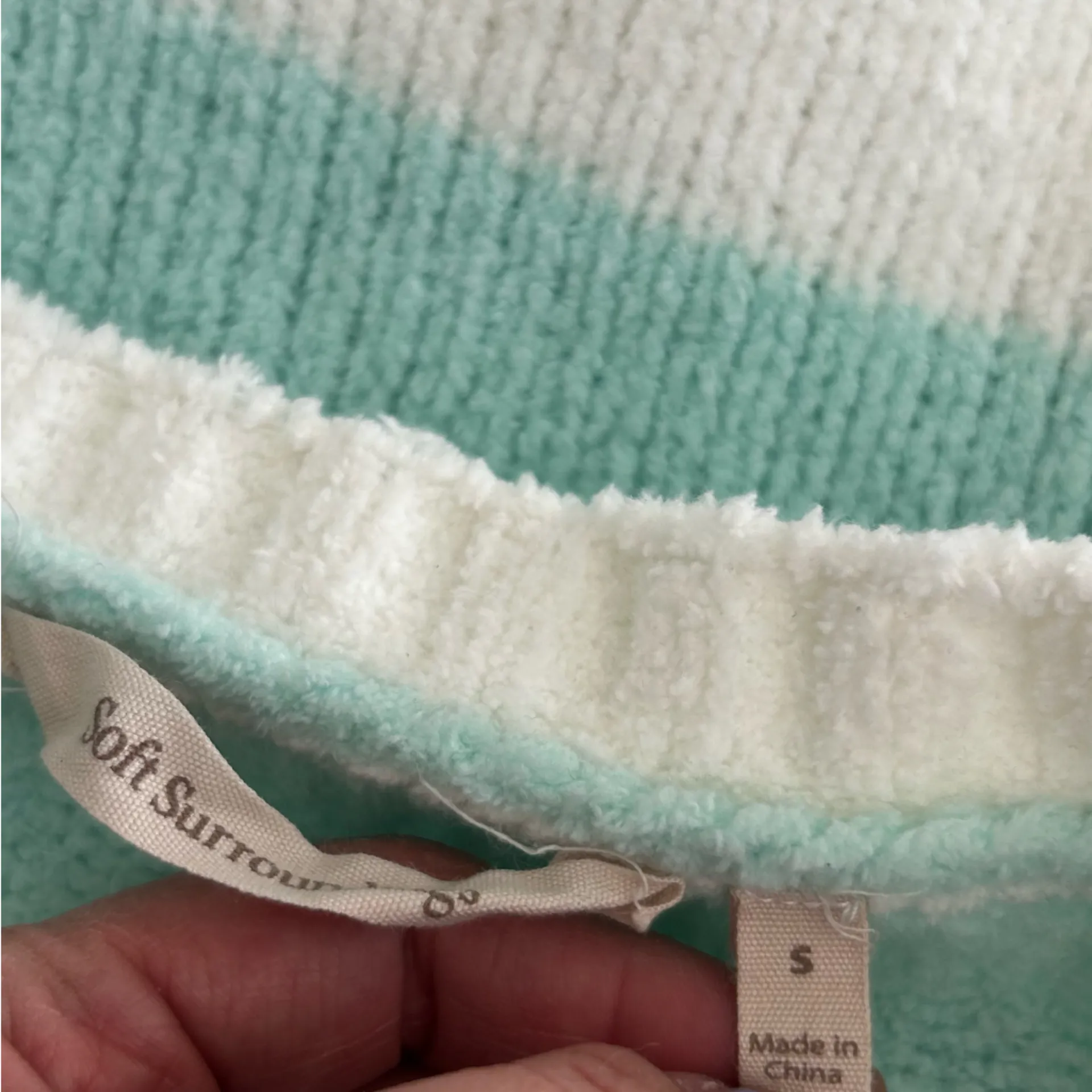Soft Surroundings Teal & White Striped V Neck Pullover Sweater Size Small - Image 4