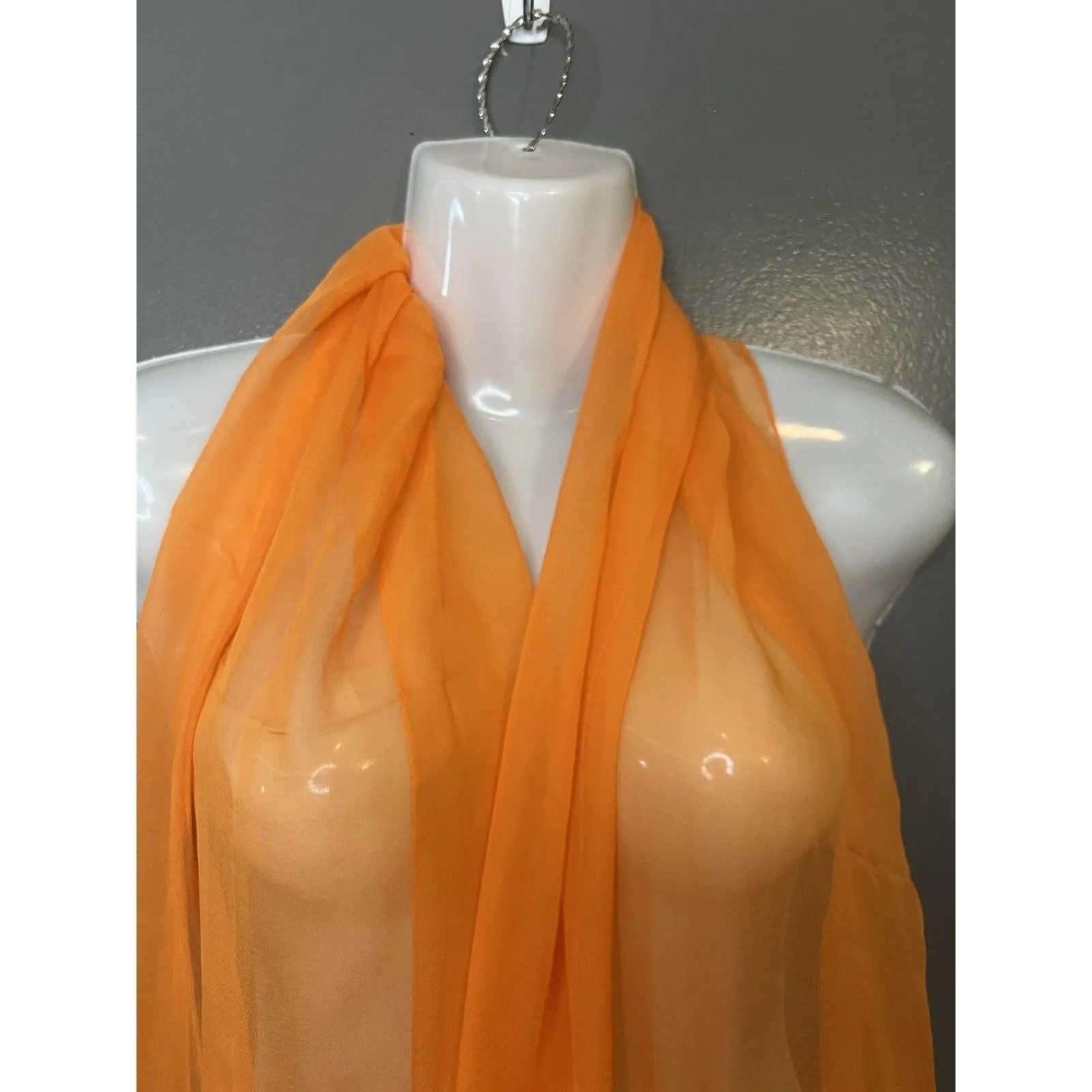 Sheer Chiffon Scarf Womens One Size Orange Hand Rolled Hem Lightweight Shawl - Image 2