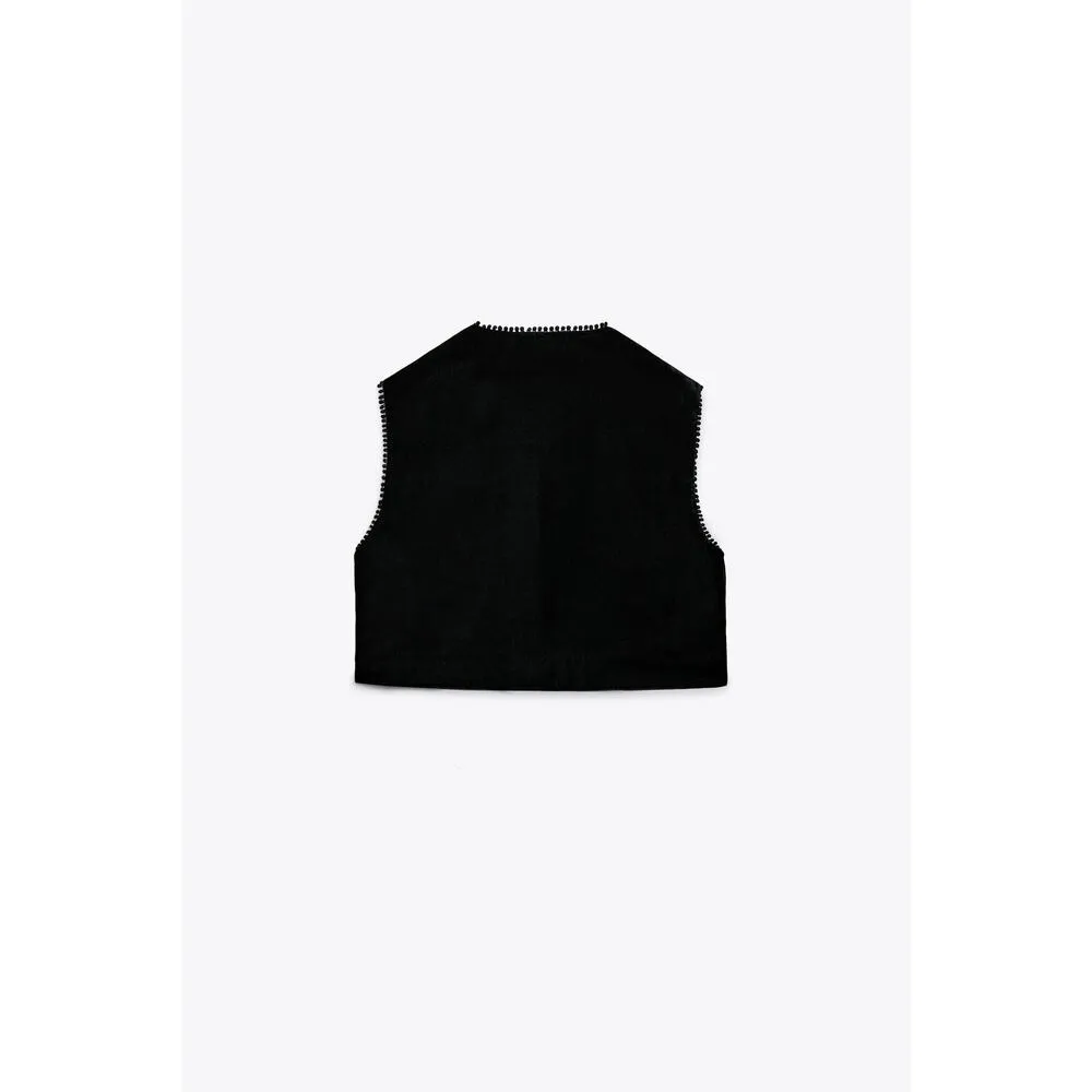 Zara Embroidered Velvet Open Front Vest - Image 7