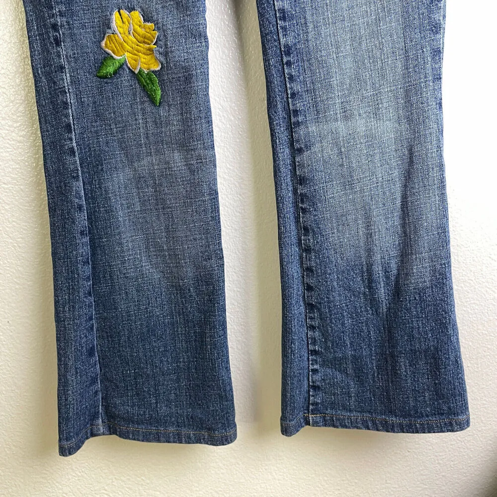 Vtg Dollhouse Low Rise Flare Jeans Embroider Phoenix Floral Y2K Boho 27" Size 5 - Image 5