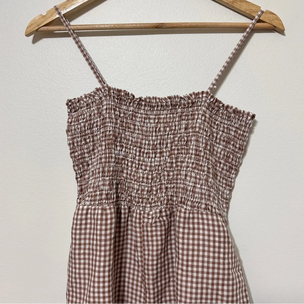 NEW House of Harlow 1960 Linen Gingham Jumpsuit Size Small NWT Tan - Image 5