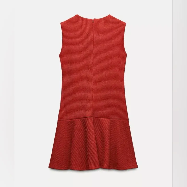 Zara NWT red tweed textured mini dress - Image 4