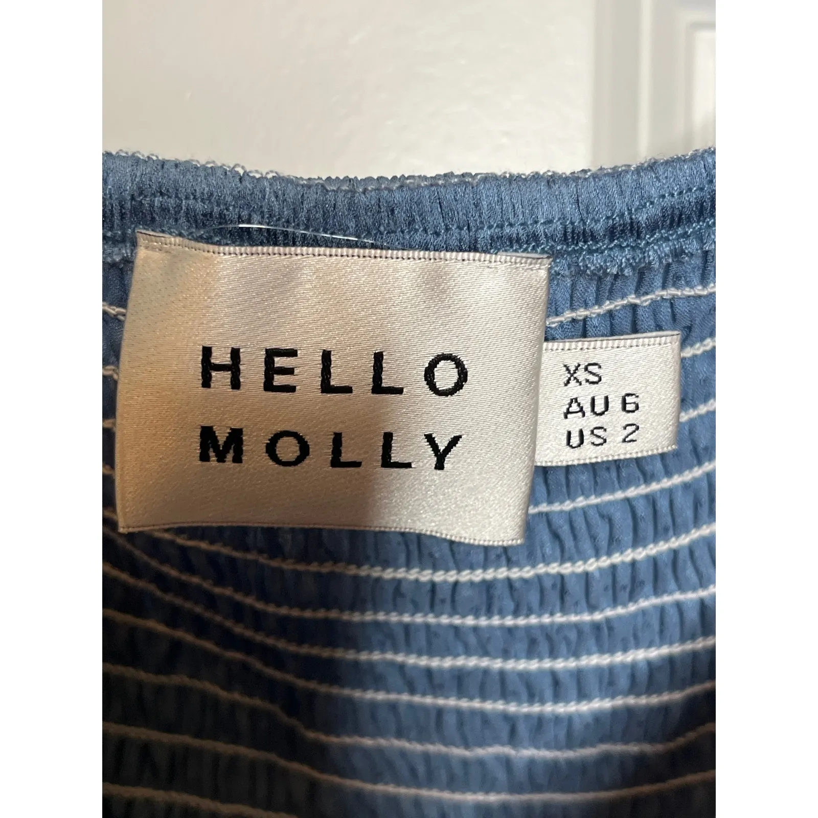 Hello Molly Azure Skies Crop Blue Satin Shirt On or Off‎ the Shoulder Size 2 - Image 7