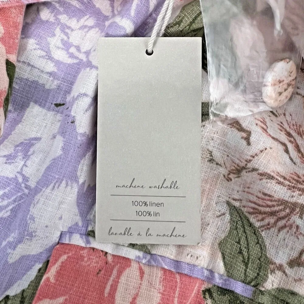 Joie 100% linen Women White Coral Lilac Floral Linen Blazer long sleeve New XL - Image 3