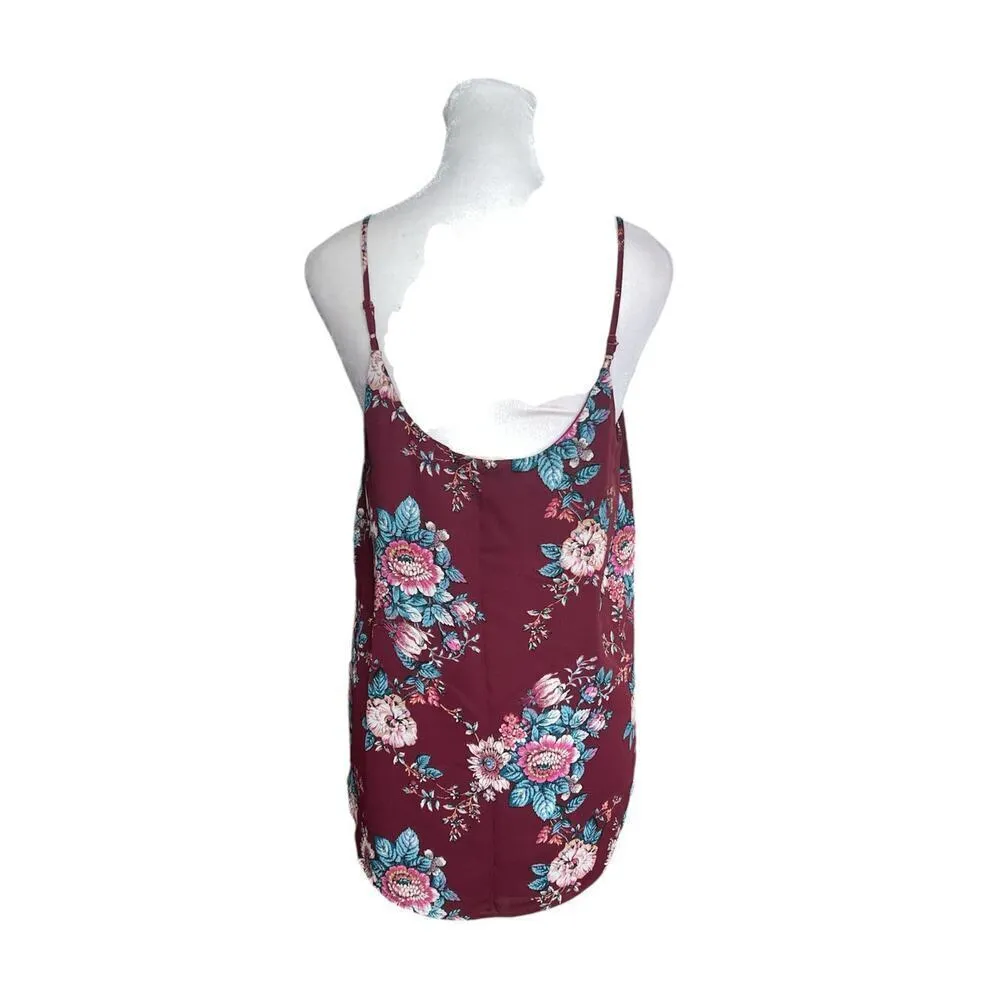 Pink Republic‎ Maroon Floral Swing Tank Top Size Medium - Image 2
