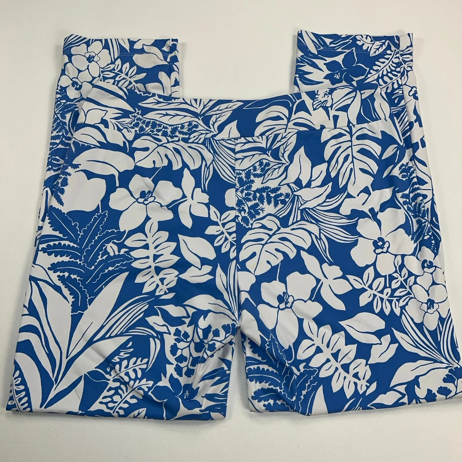 J. McLaughlin Newport Capri Pants Blue White Tropical Monstera Size M - Image 12