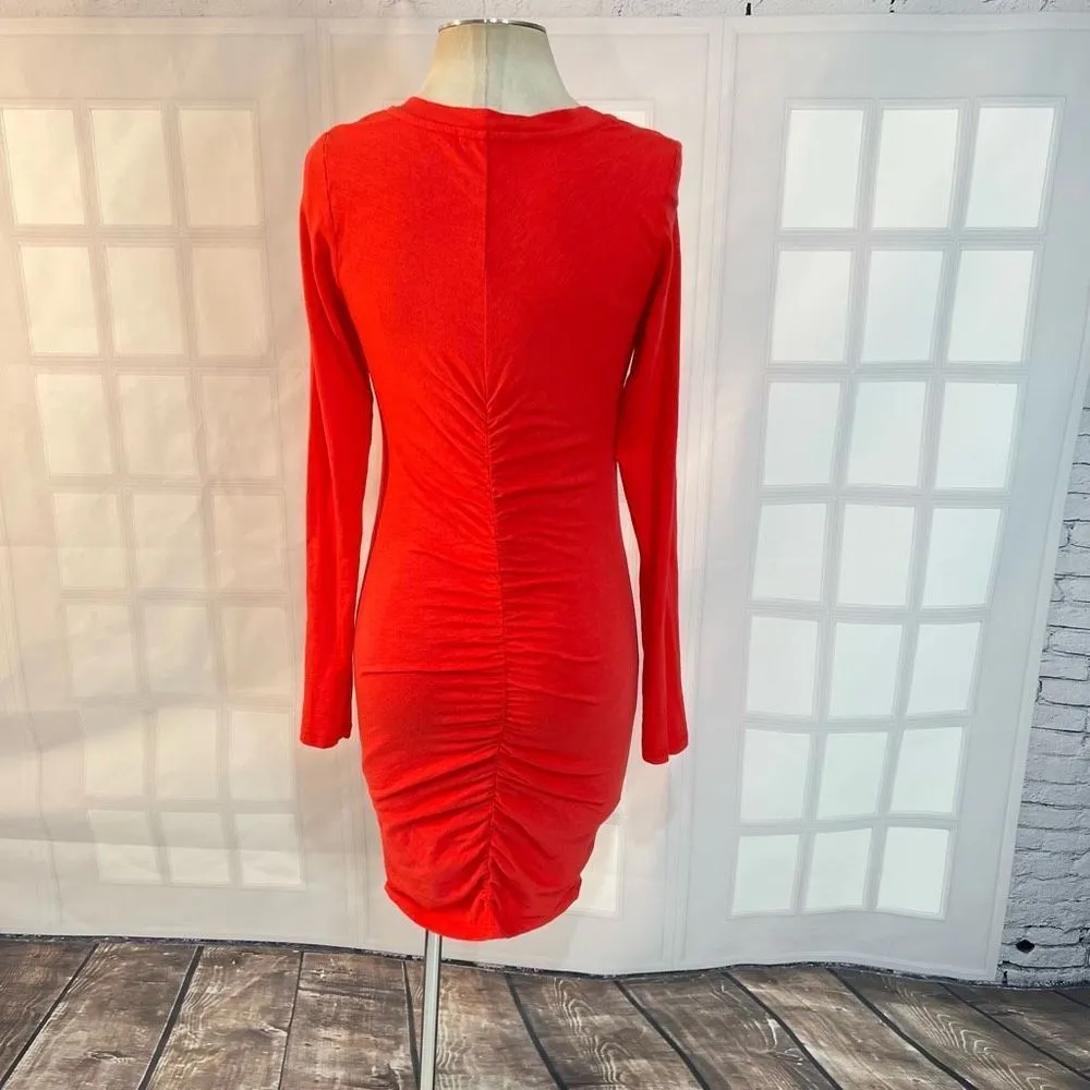 Sundry long sleeve orange ruched v neck bodycon mini dress size 1 or small - Image 8