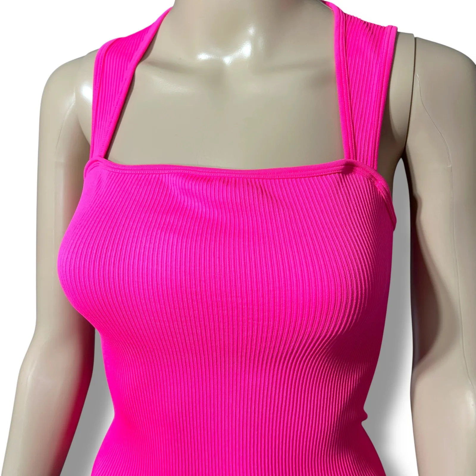 OQQ Womens Bodysuit Sexy Ribbed Square Neck Tummy Control Tank Top Pink Medium - Image 7