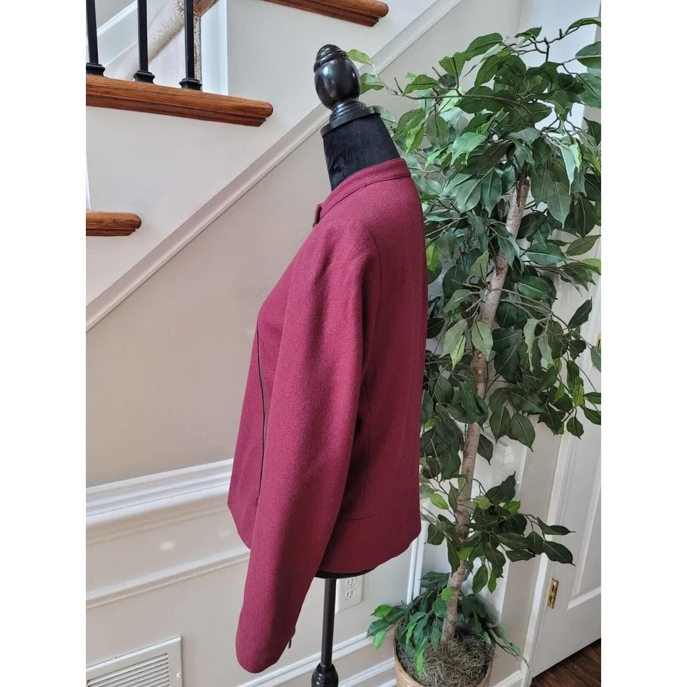 Harve Benard Women's Maroon Wool Long Sleeve Full Zip Front Casual Jacket 10 - Image 5