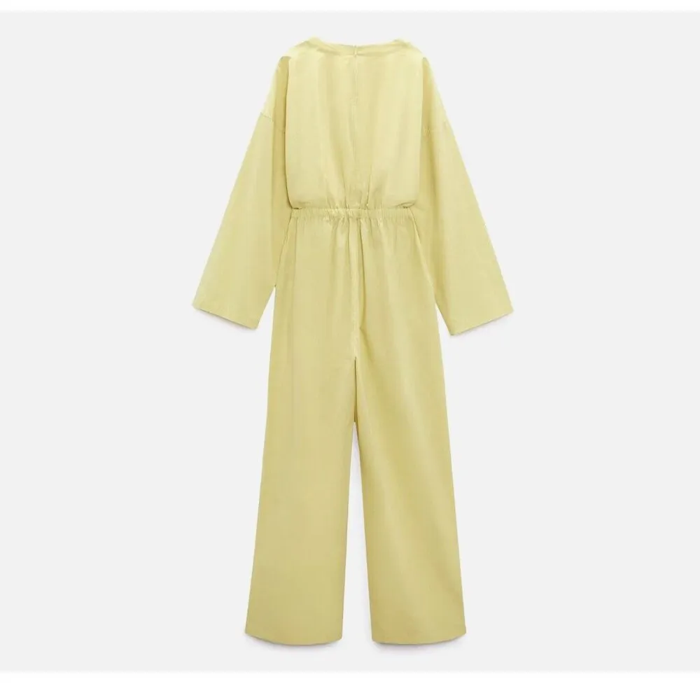 ZARA Voluminous COTTON POPLIN WIDE LEG JUMPSUIT IN Pistachio Bloggers Fave M - Image 8