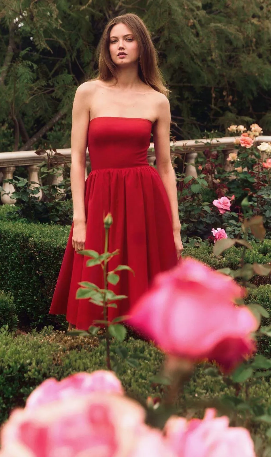 Red Strapless Flared Mini Dress - Image 2