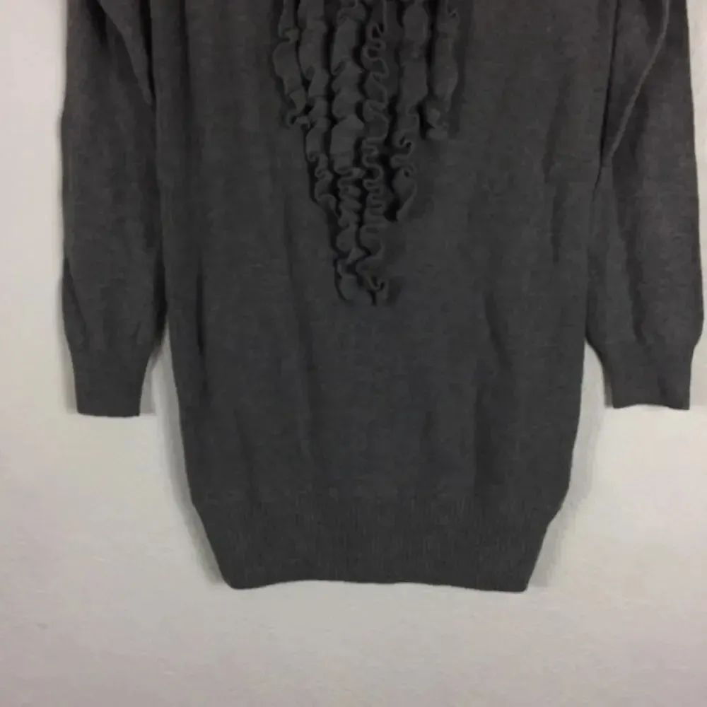 Red Valentino Grey Wool Sweater Small Knit Ruffle Long Sleeve Oversized Tunic - Image 7