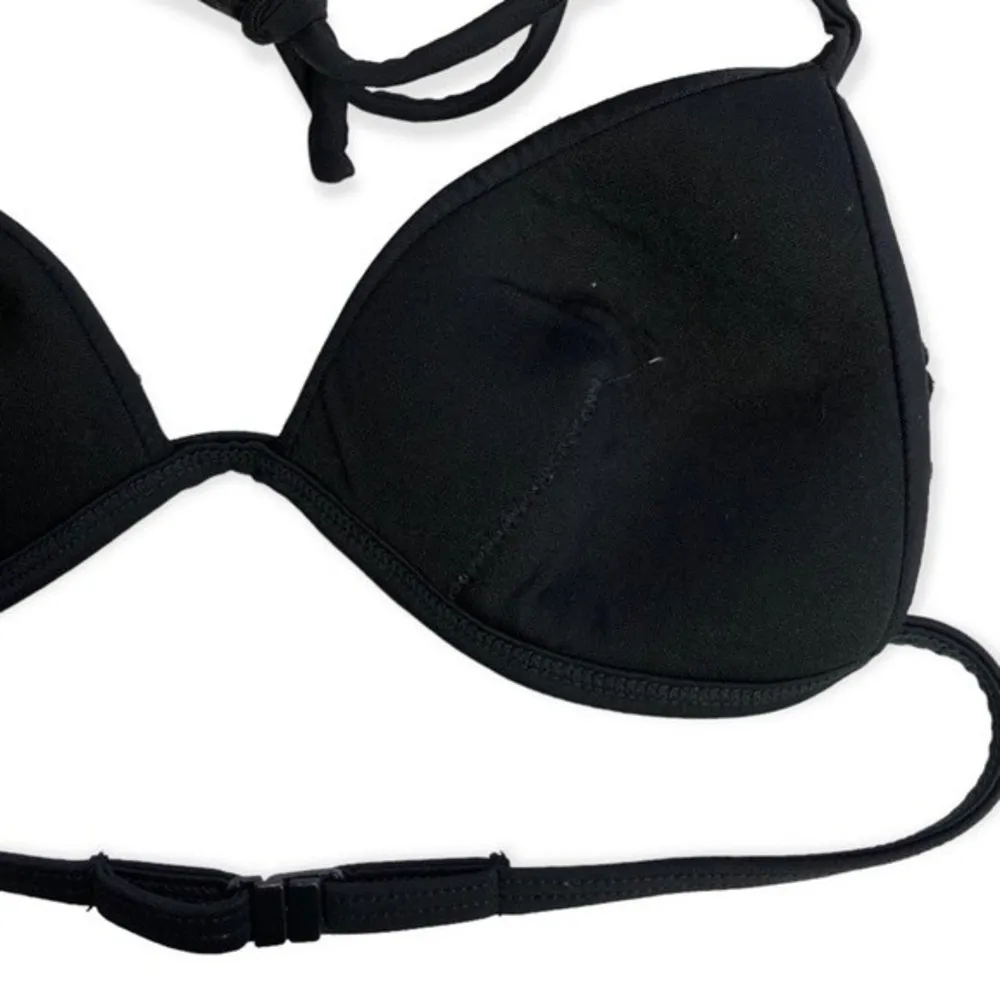 Black Embroidered Triangle Halter Neck Padded Swim Bra - Image 81