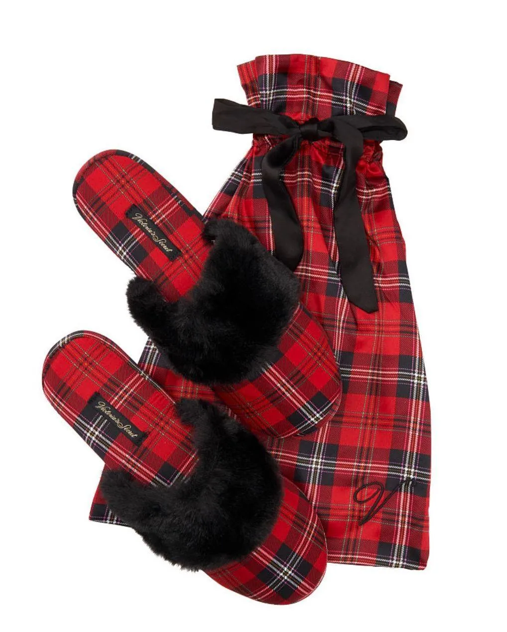Red Plaid Signature Satin House  Slipper - Image 2