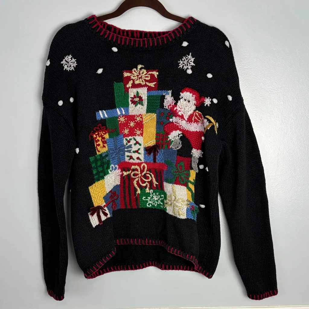 VINTAGE TIARA International Christmas Sweater Size Small Whipstitch Embroidered - Image 3
