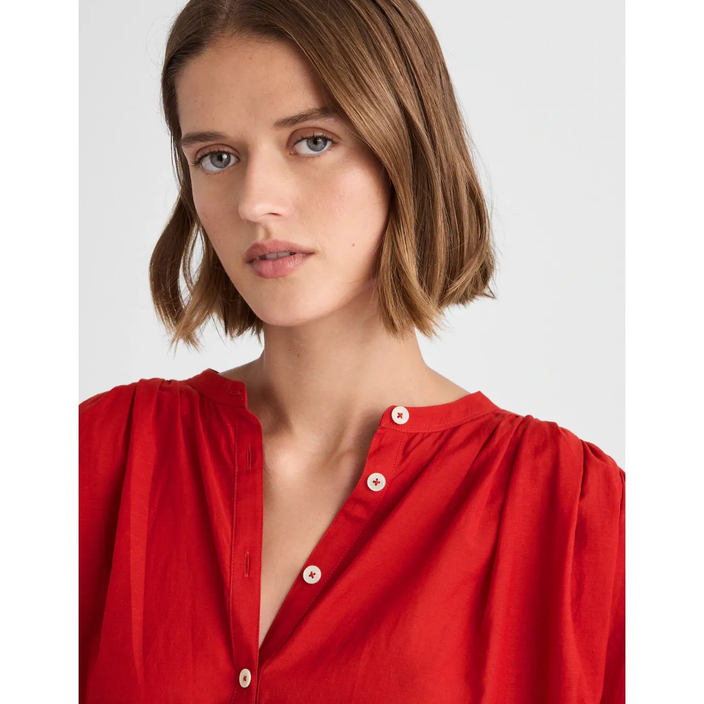 Madewell Balloon Sleeve Top Blouse Lightweight Cotton Blend Cherry Red XS NWT - Image 4