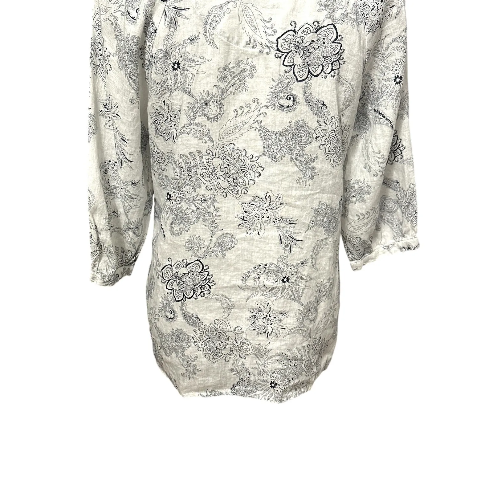 Malvin Linen Blouse Floral Paisley Pattern 3/4 Sleeves Tie - Image 6