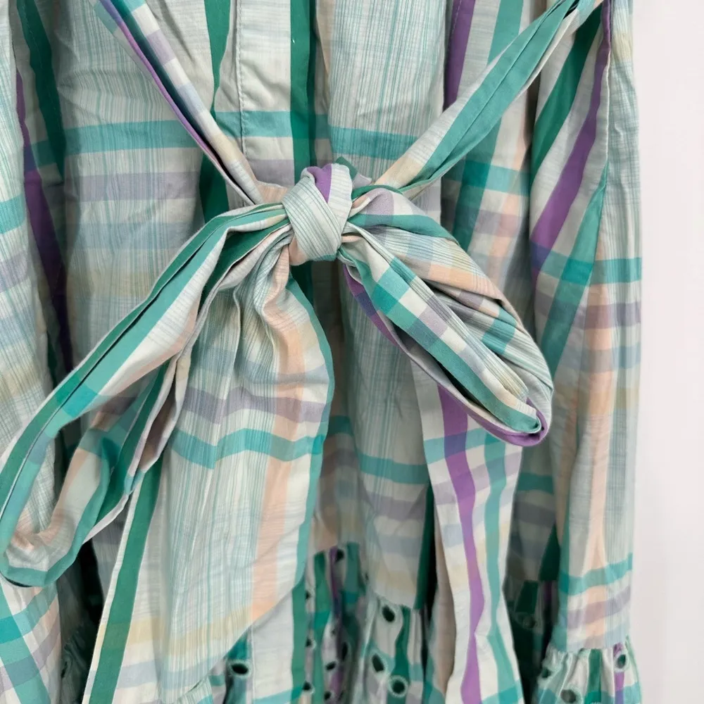 Tanya Taylor Mint Striped Fern Midi Dress size 6 Embroidered Eyelet Puff Sleeve - Image 5