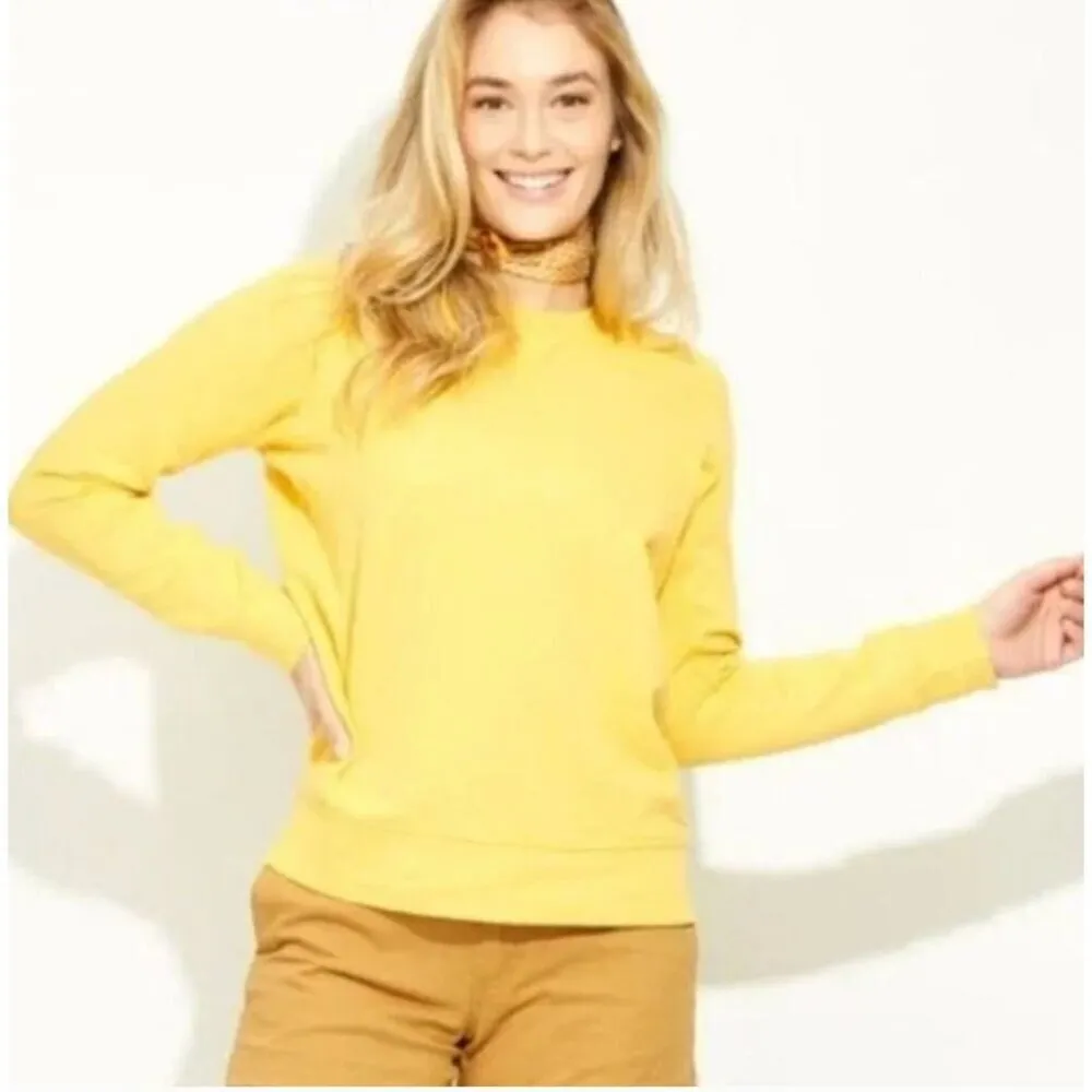 Pact Organic Cotton Essential Crew Neck Sweatshirt Yellow Raglan Sleeves Size S - Image 1