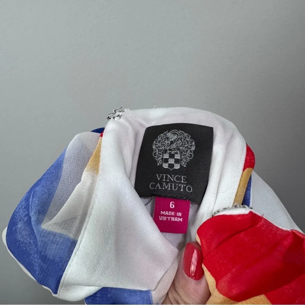 Vince Camuto High Neck Maxi Dress Stripe Blue White Red Pink 6 - Image 7