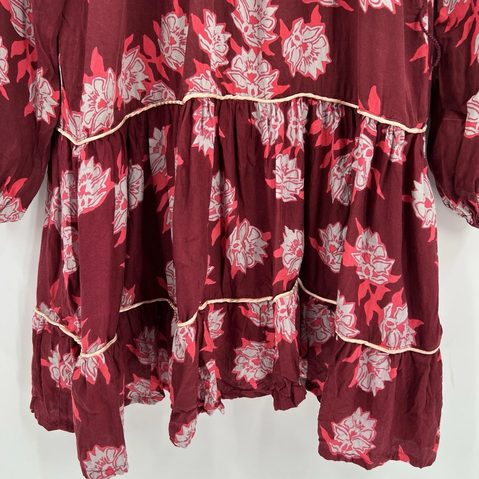 Omika Ezra Button Up‎ Blouse Top in Isla Merlot Red Floral Print Women’s Size XS - Image 6