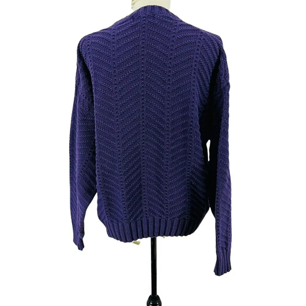 90s L.L. Bean Purple Cotton Chevron Knit Sweater Womens Xlarge - Image 4