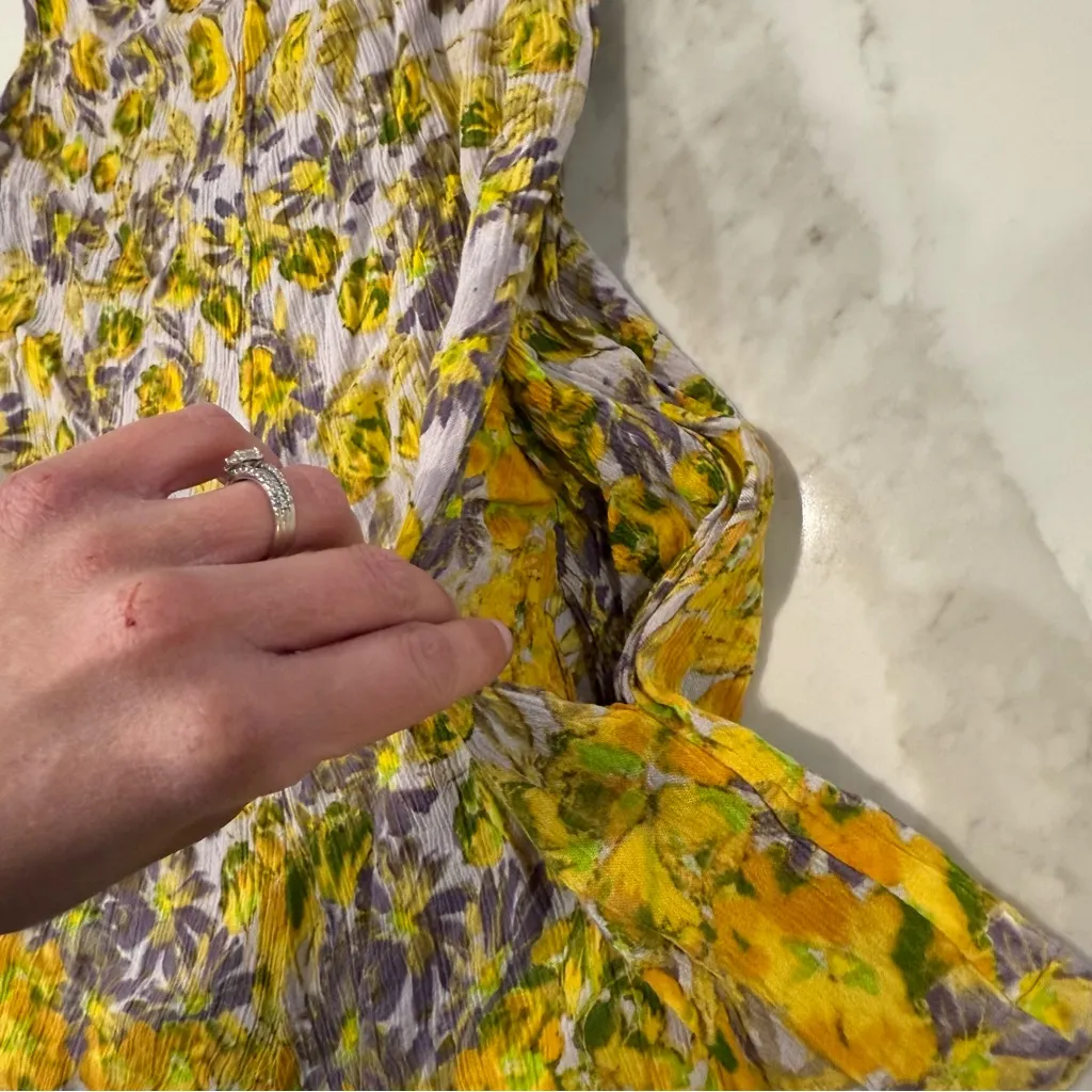 Free People One Floral V-Neck Romper Womens Small Purple/Yellow Pockets Bohemian - Image 4