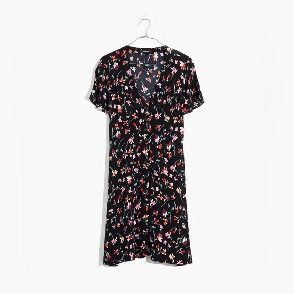 Madewell Petite V-Neck Button-Front Mini Dress in Drifting Flowers Size 8 EUC - Image 2