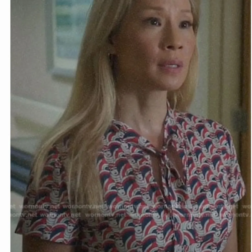 La DoubleJ Mantero Print Shirt Dress Rare Tie Neck‎ Tie Waist Size Medium Blue - Image 3