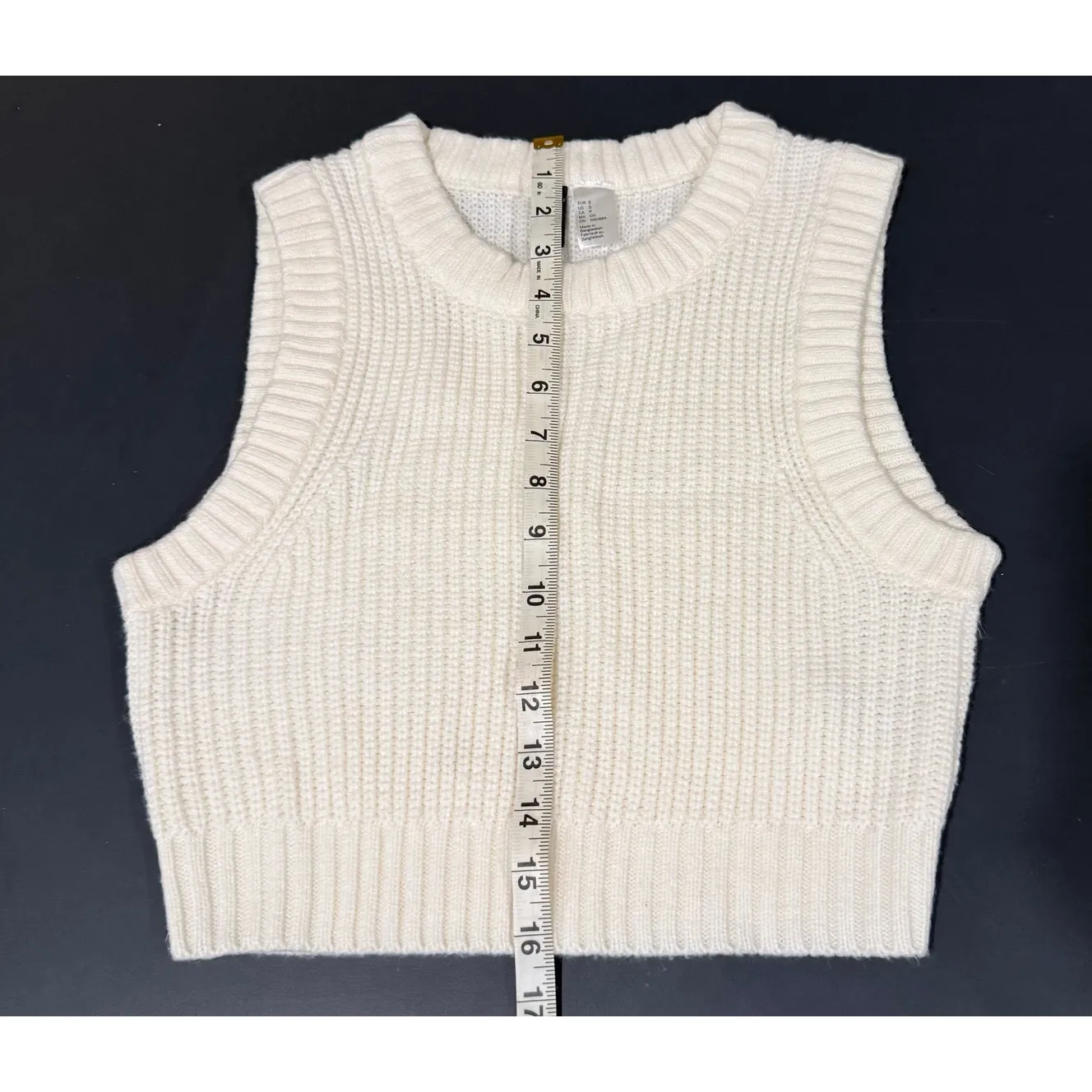 Women's H&M Divided cream cropped knit sweater vest chunky rib-knit Small - Image 5