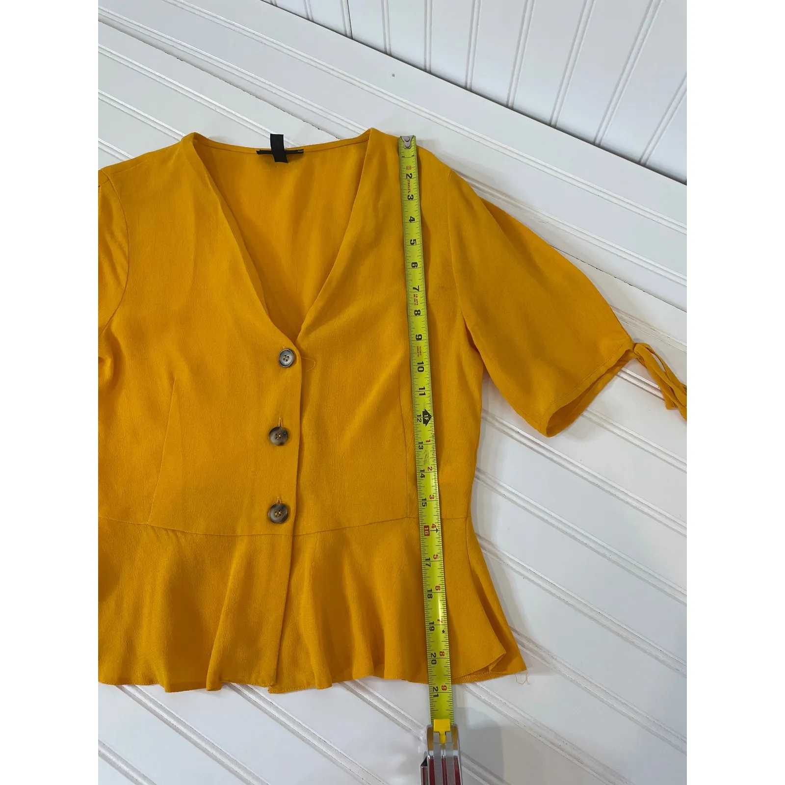 TOPSHOP New Look Yellow Ruffle Peplum Blouse & Leather Skirt Bundle of 2 Size 2 - Image 6