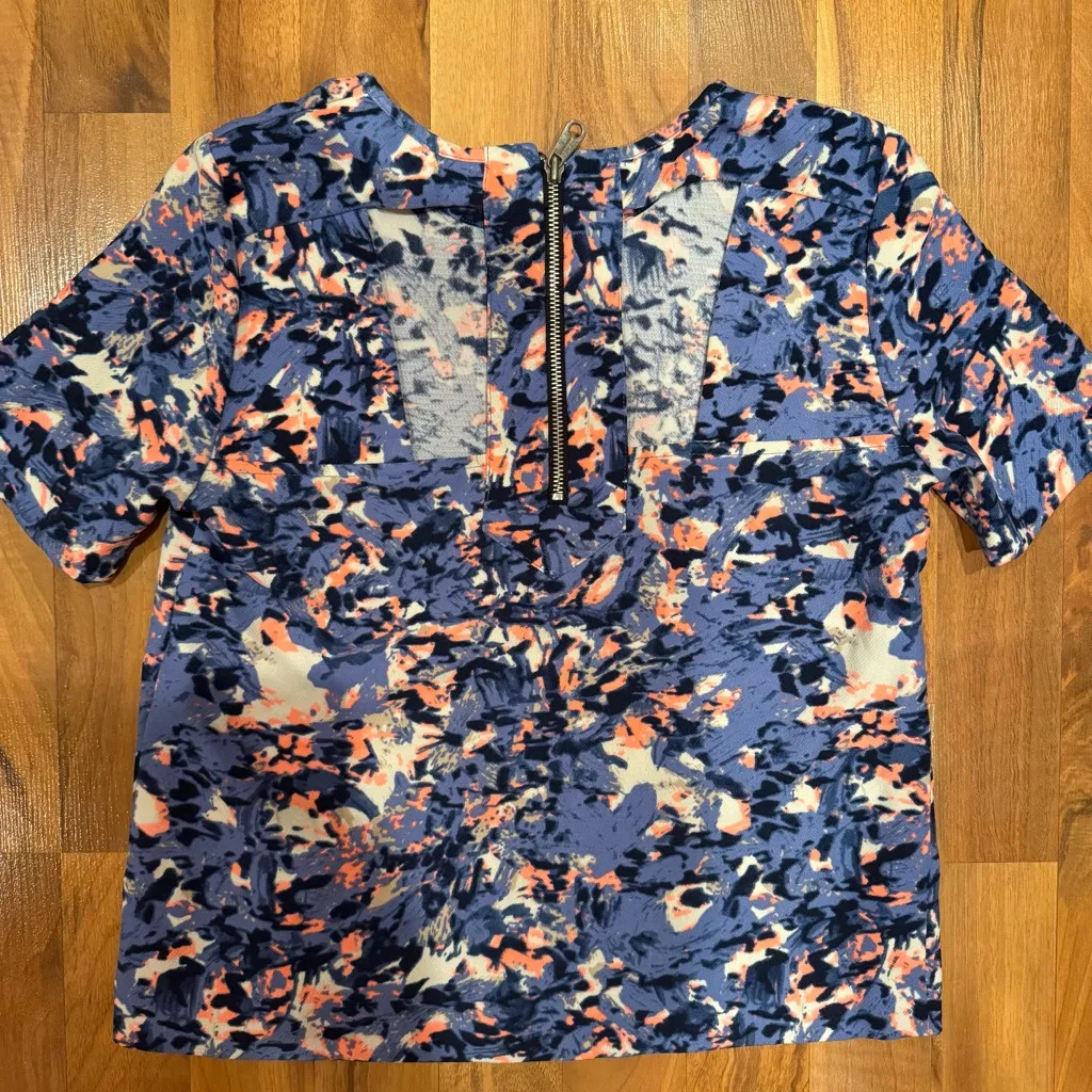 Mcginn Floral Blue and Pink Women's Top small cut outs edgy‎ business casual - Image 5