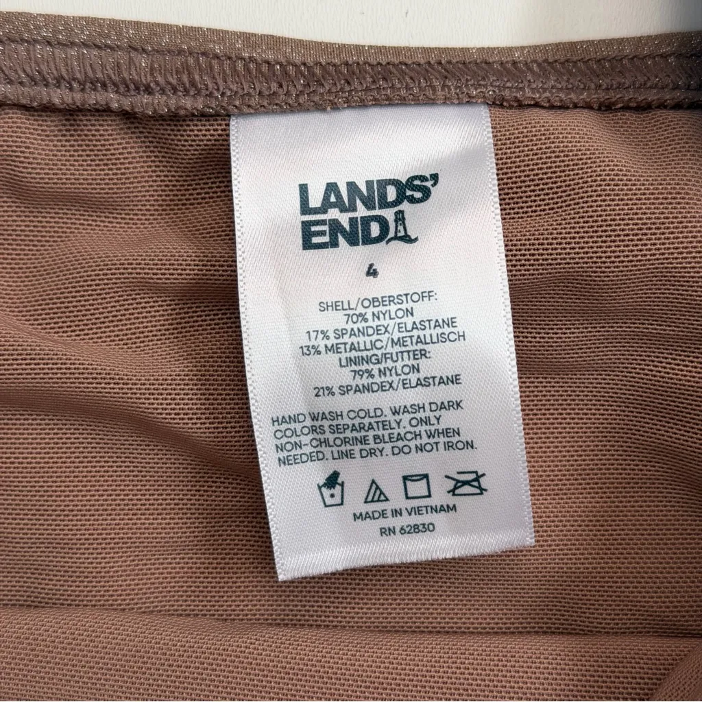 Lands End Swim Bikini Bottoms High Cut Creora Lined Shimmery Glitter Taupe Nude - Image 2