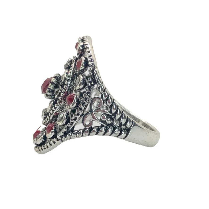 Silver, Red, and Black Rhinestone Statement Ring - Image 4